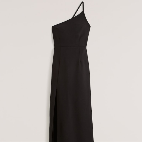 Abercrombie Asymmetrical Black One-Shoulder high slit Maxi Dress - Picture 2 of 6